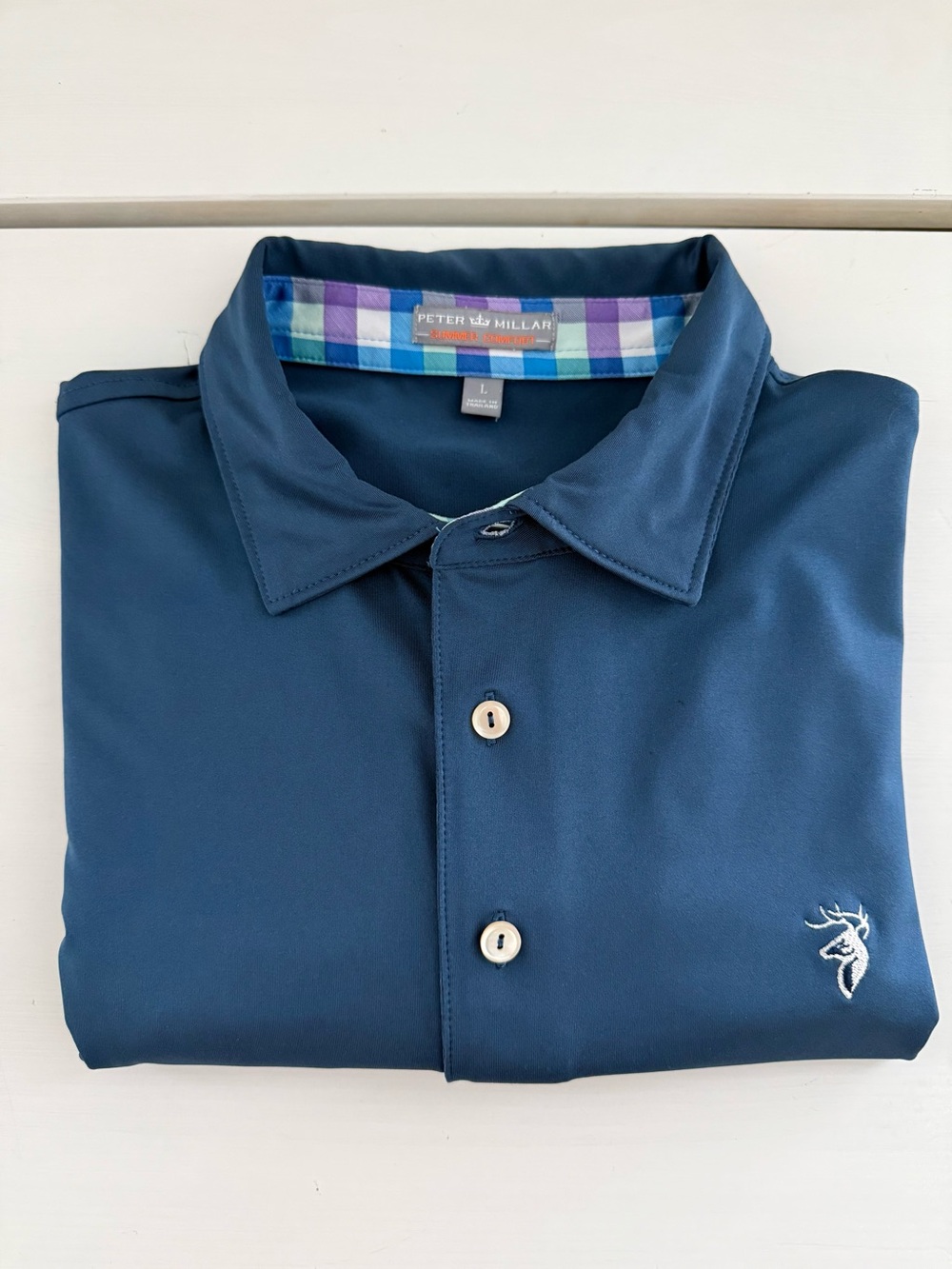 Peter Millar Summer Comfort Blue Golf Polo Large